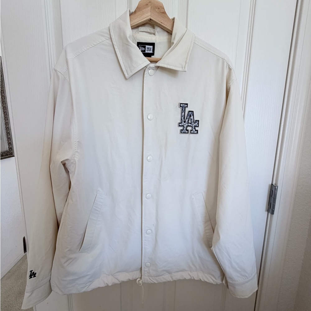 New Era Cream Lightweight Coach Jacket with LA Patch